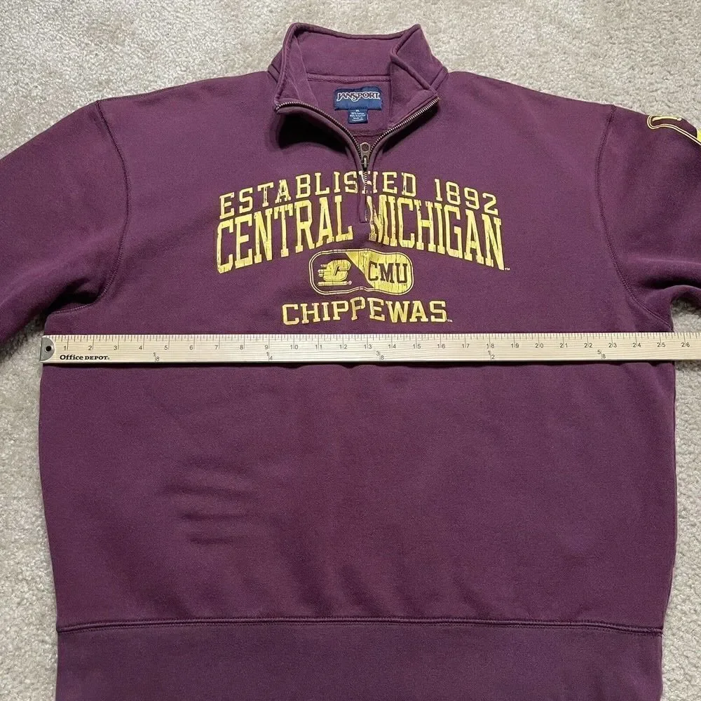 Vtg Central Michigan Chips JanSport Quarter Zip Pull Over Sweater Extra Large